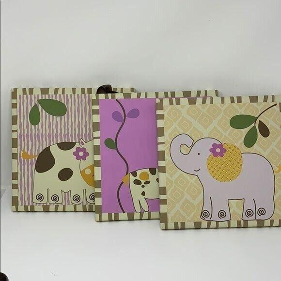 Nursery Room Wall Hangings Giraffe Elephant Hippo - Picture 1 of 8